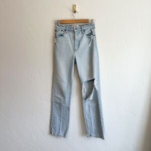 Abercrombie | 90s Straight Ultra High‎ Rise Distressed Knee Jeans Light Wash